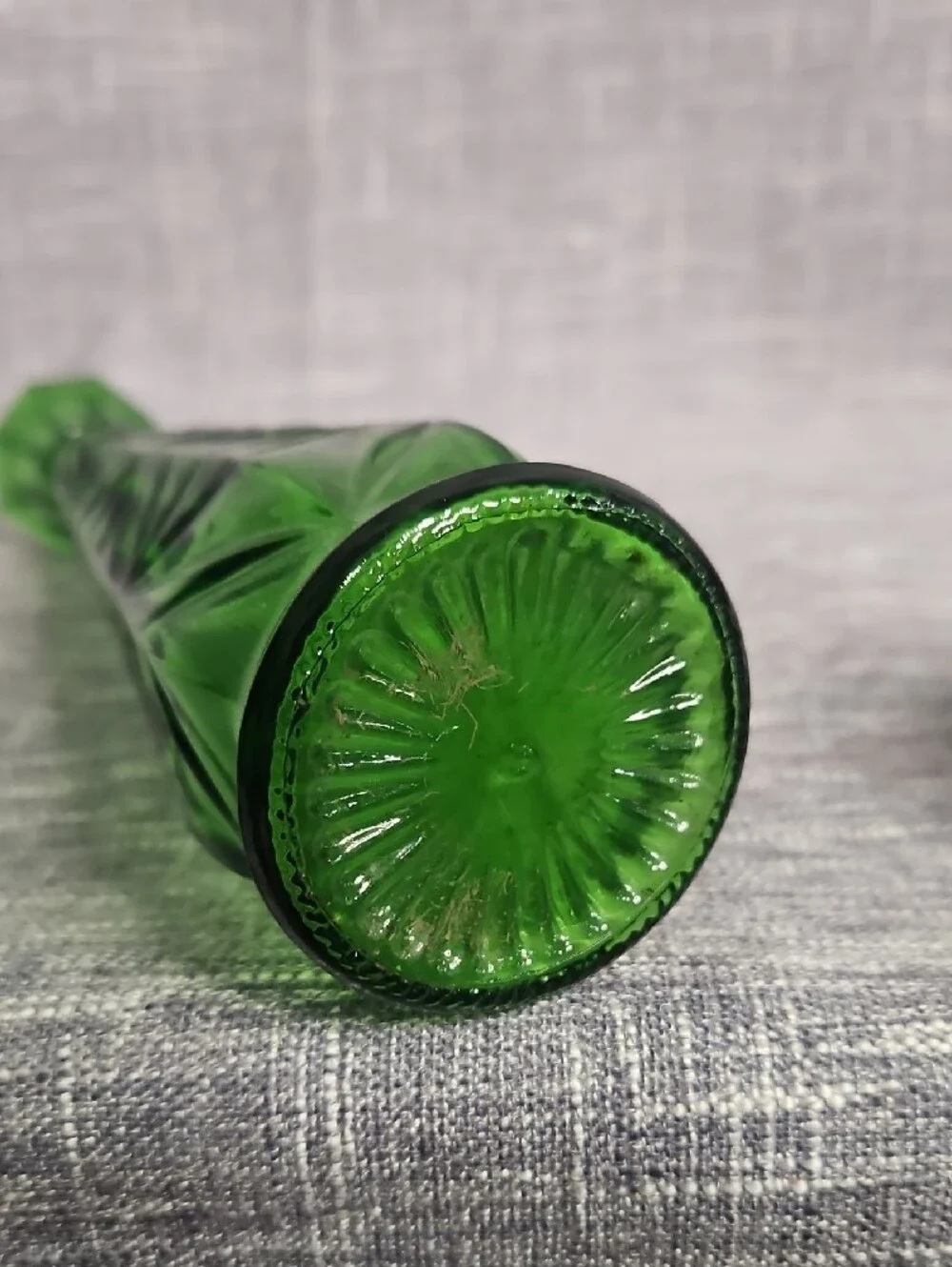 Tall Green Pressed Glass Bud Vase